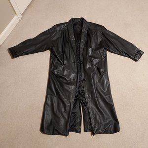 Vintage Black Leather Women's Trench Coat